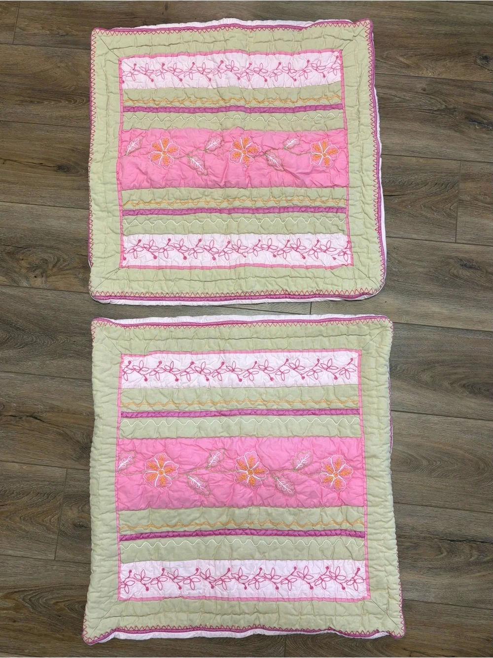 Pottery Barn Teen Pink Floral Embroidered Patchwork Euro Shams 24”